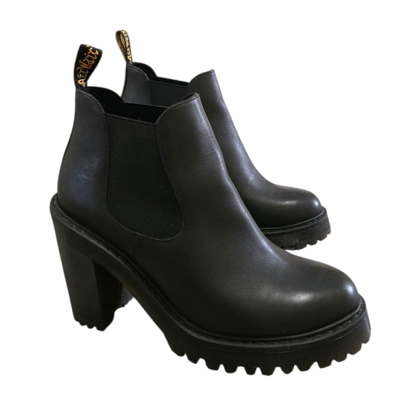Dr. Martens Hurston Black Leather Heeled Platform Lug Sole Chelsea Boots 9-10 - Picture 2 of 14